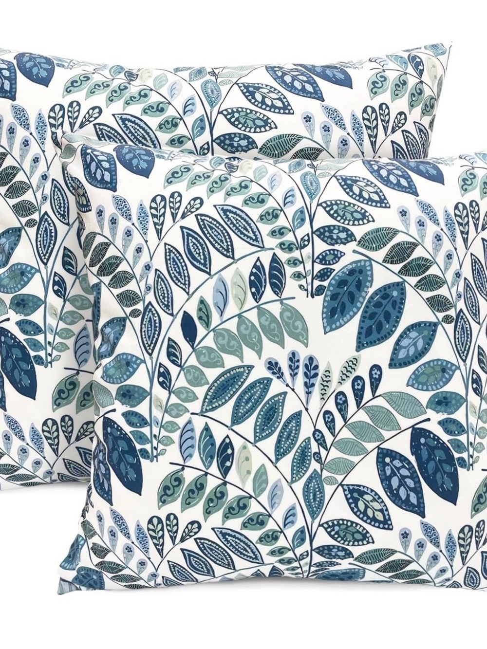 Blue Teal Leaf Print Throw Pillow Duo Covers